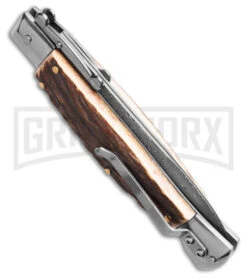 AKC Automatic Swinguard 9" Stag Bayonet Blade - Damascus Plain -Blade HQ Knife Shop AKC Stiletto Swinguard Automatic Knife Stag Horn w Sheath 4in Damascus Bayo BHQ 189377 hd side large