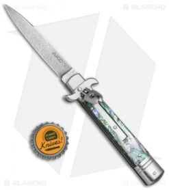 AKC Leverletto 8" Automatic Italian Stiletto Abalone (3.25" Damascus) 5 AKC Leverletto 8" Automatic Italian Stiletto Abalone (3.25" Damascus) -Blade HQ Knife Shop AKC Swinguard 8in Italian Stiletto Abalone Damascus BHQ 77548 jr bottlecap