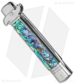 AKC Leverletto 8" Automatic Italian Stiletto Abalone (3.25" Damascus) 4 AKC Leverletto 8" Automatic Italian Stiletto Abalone (3.25" Damascus) -Blade HQ Knife Shop AKC Swinguard 8in Italian Stiletto Abalone Damascus BHQ 77548 jr side