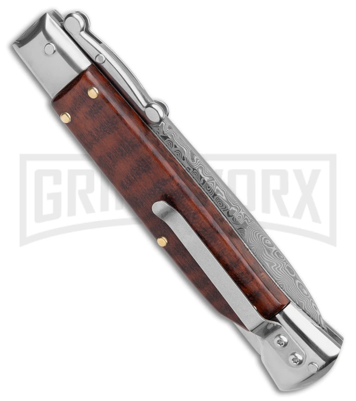 AKC Swinguard 9" Snakewood (Damascus Bayonet Blade) AKC Swinguard 9" Snakewood (Damascus Bayonet Blade) -Blade HQ Knife Shop AKC Swinguard 9in Snakewood Damascus Bayo GX 4274 jr side large