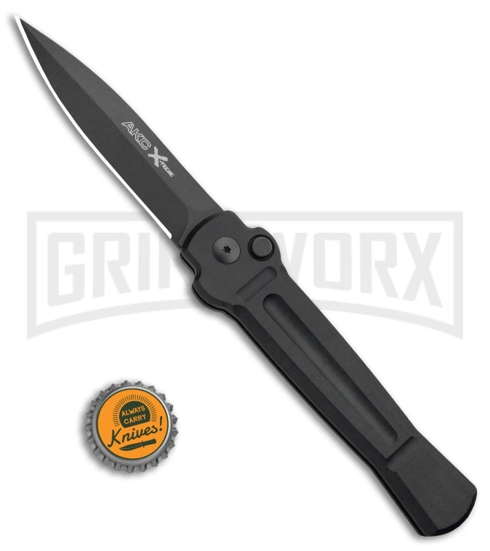 AKC X-treme Ace Black Automatic Knife - Black Plain AKC X-treme Ace Black Automatic Knife - Black Plain -Blade HQ Knife Shop AKC X TREME ACE Side Opening Automatic Knife Black Black BHQ 100384 kp bottle cap large