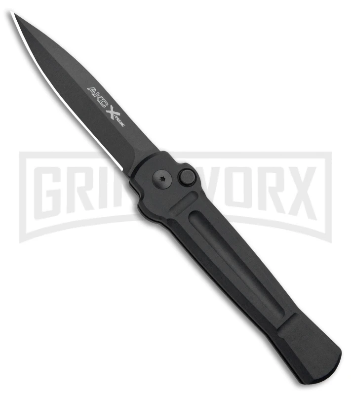 AKC X-treme Ace Black Automatic Knife - Black Plain AKC X-treme Ace Black Automatic Knife - Black Plain -Blade HQ Knife Shop AKC X TREME ACE Side Opening Automatic Knife Black Black BHQ 100384 kp open large