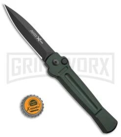 AKC X-treme Ace Dark Green Automatic Knife - Black Plain -Blade HQ Knife Shop AKC X TREME ACE Side Opening Automatic Knife Green Black BHQ 100385 kp bottle cap large
