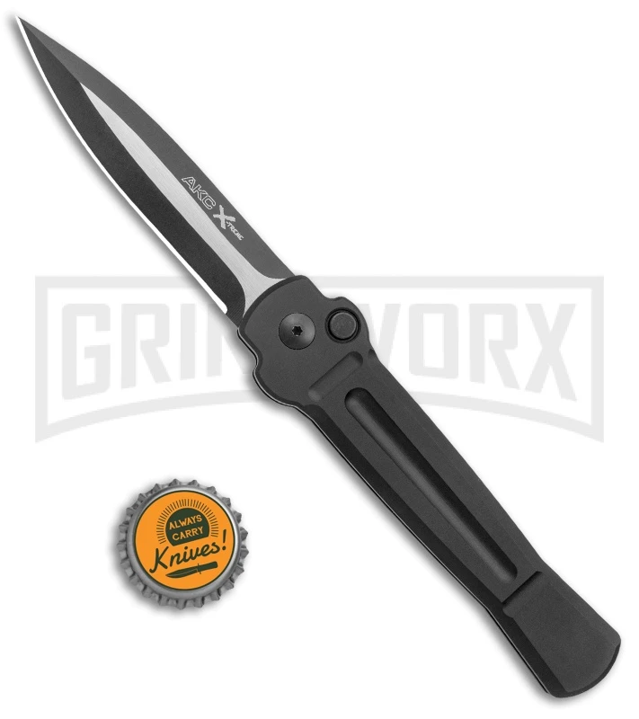 AKC X-treme Ace Black Automatic Knife - Black Two Tone AKC X-treme Ace Black Automatic Knife - Black Two Tone -Blade HQ Knife Shop AKC X treme Ace Auto Black Dagger Black TT BHQ 136142 jr bottlecap large