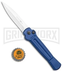 AKC X-treme ACE Blue Automatic Knife - Satin Plain -Blade HQ Knife Shop AKC X treme Ace Auto Blue Satin BHQ 105467 jr bottlecap large