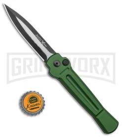 AKC X-treme Ace Green Automatic Knife - Black Two Tone Plain -Blade HQ Knife Shop AKC X treme Ace Auto Green Black TT ACE GTT BHQ 136921 jr bottlecap large