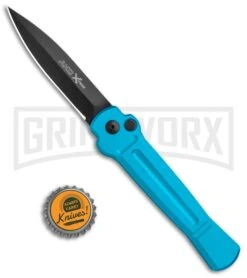 AKC X-treme ACE Light Blue Automatic Knife - Black -Blade HQ Knife Shop AKC X treme Ace Auto Light Blue Black ACE LBLB BHQ 115396 jr bottlecap large