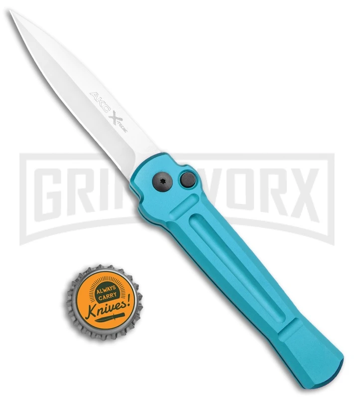 AKC X-treme ACE Light Blue Automatic Knife - Satin Plain AKC X-treme ACE Light Blue Automatic Knife - Satin Plain -Blade HQ Knife Shop AKC X treme Ace Auto Light Blue Satin BHQ 105418 jr bottlecap large