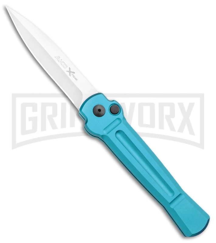 AKC X-treme ACE Light Blue Automatic Knife - Satin Plain AKC X-treme ACE Light Blue Automatic Knife - Satin Plain -Blade HQ Knife Shop AKC X treme Ace Auto Light Blue Satin BHQ 105418 jr large