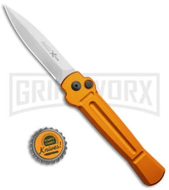 AKC X-treme Ace Orange Automatic Knife - Satin Plain -Blade HQ Knife Shop AKC X treme Ace Auto Orange Satin BHQ 136149 jr bottlecap large