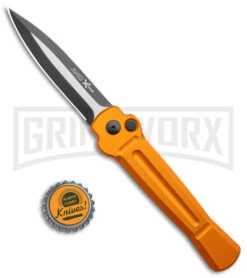 AKC X-treme Ace Orange Automatic Knife - Two Tone Dagger Plain -Blade HQ Knife Shop AKC X treme Ace Auto Orange TT BHQ 143389 jr bottlecap large