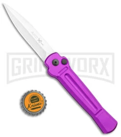 AKC X-treme Ace Purple Automatic Knife - Stonewash Plain -Blade HQ Knife Shop AKC X treme Ace Auto Purple Satin BHQ 179205 jr bottlecap large