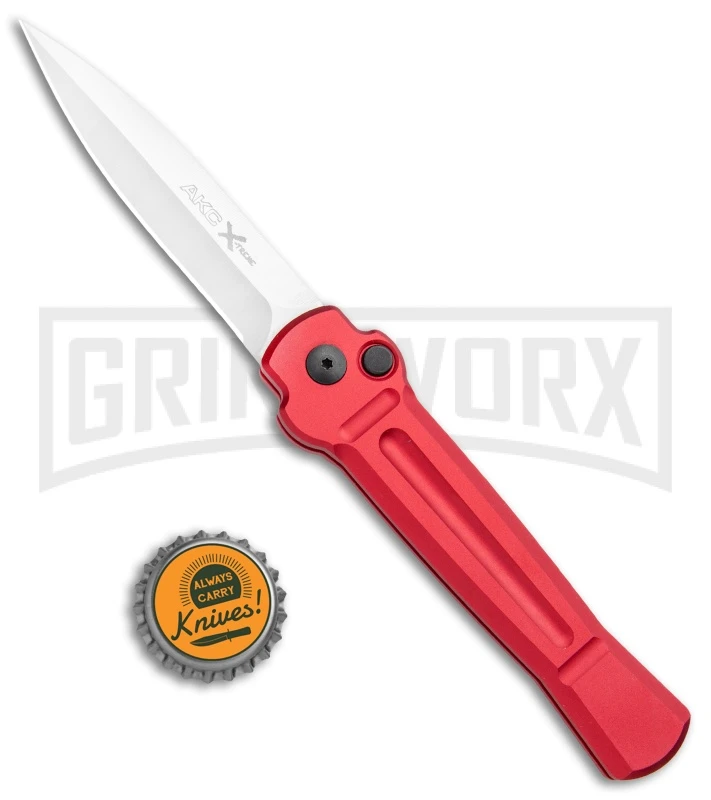 AKC X-treme Ace Red Automatic Knife - Satin Plain AKC X-treme Ace Red Automatic Knife - Satin Plain -Blade HQ Knife Shop AKC X treme Ace Auto Red Satin BHQ 105468 jr bottlecap large