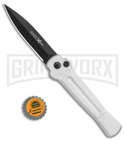 AKC X-treme Ace Silver Black Automatic Knife -Blade HQ Knife Shop AKC X treme Ace Auto Silver Black BHQ 113942 jr bottlecap large