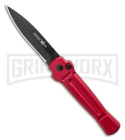 AKC X-treme Ace Red Automatic Knife - Black Plain