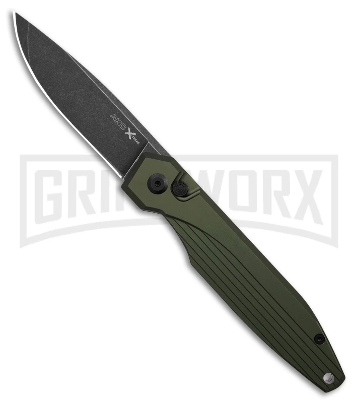 AKC X-treme Dandy Green Aluminum Automatic Knife - Black Stonewash Plain AKC X-treme Dandy Green Aluminum Automatic Knife - Black Stonewash Plain -Blade HQ Knife Shop AKC Xtreme Dandy Green Aluminum AK Black SW BHQ 174571 td large