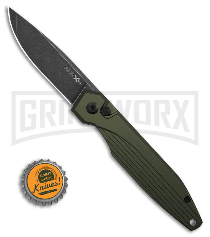 AKC X-treme Dandy Green Aluminum Automatic Knife - Black Stonewash Plain AKC X-treme Dandy Green Aluminum Automatic Knife - Black Stonewash Plain -Blade HQ Knife Shop AKC Xtreme Dandy Green Aluminum AK Black SW BHQ 174571 td size large