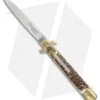 AKC Leverletto 9" Lever Lock Auto Italian Knife Brass/Stag Horn (4" Satin) -Blade HQ Knife Shop AKC leverletto stag horn brass flat BP 18946 er