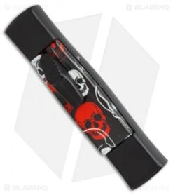 AKC Minion Concord OTF Automatic Knife Red/White Skull (2.3" Black Flat Grind) -Blade HQ Knife Shop AKC minion concord red white skull black flat BP 19001 er side