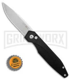 AKC X-treme Dandy Black Aluminum Automatic Knife - Stonewash Plain -Blade HQ Knife Shop Akc Xtreme Dandy Black Aluminum AK SW BHQ 174573 td size large