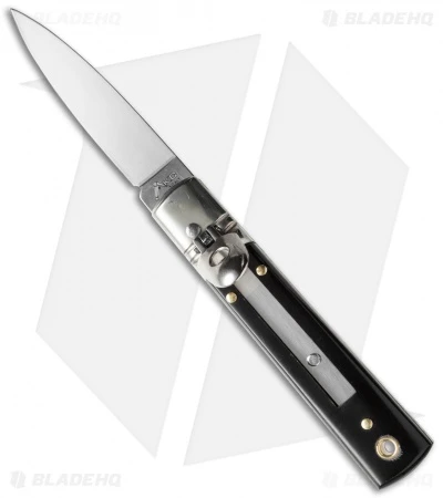 AKC Classic 6" Lever Lock Automatic Italian Knife Dark Horn (2.5" Polish) F17 AKC Classic 6" Lever Lock Automatic Italian Knife Dark Horn (2.5" Polish) F17 -Blade HQ Knife Shop akc 6in lever lock dark horn flat