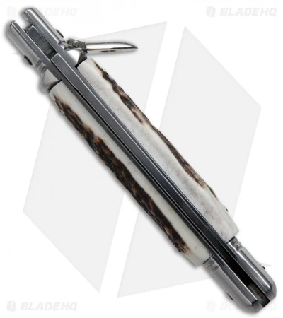 AKC Classic 8" Lever Lock Automatic Italian Knife Stag Horn (3.2" Polish) AKC Classic 8" Lever Lock Automatic Italian Knife Stag Horn (3.2" Polish) -Blade HQ Knife Shop akc lever lock stag extra side