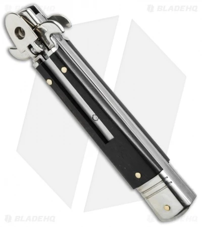 AKC Leverletto 7.5" Lever Lock Automatic Italian Knife Ebony (3.2" Satin Serr) AKC Leverletto 7.5" Lever Lock Automatic Italian Knife Ebony (3.2" Satin Serr) -Blade HQ Knife Shop leverletto ebony serrated bottom cm