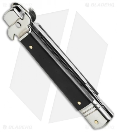 AKC Leverletto 7.5" Lever Lock Automatic Italian Knife Ebony (3.2" Satin Serr) AKC Leverletto 7.5" Lever Lock Automatic Italian Knife Ebony (3.2" Satin Serr) -Blade HQ Knife Shop leverletto ebony serrated side cm